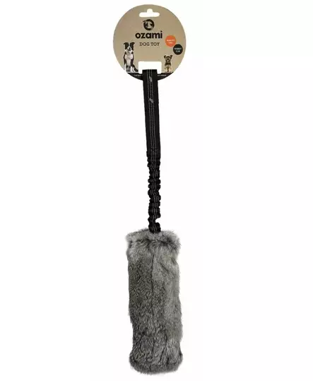 Ozami Play-N-Tug kaninkarvapatukka joustokahvalla harmaa 58 cm - Karvalelut - 6503 - 1