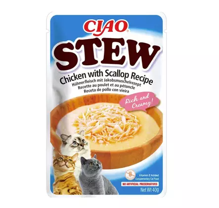 Ciao Stew Chicken & scallops viljaton kissan märkäruoka kanalla & kampasimpukalla 40 g - Ciao - 5643 - 1